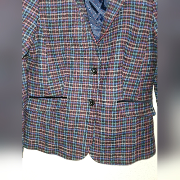 Talbots Wool Blend Tartan Plaid Blazer Navy Green Jacket Velvet Trim 10 $189 - Picture 5 of 7